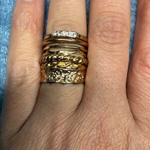 Gold Stacked Textured Ring Set - Women Jewelry